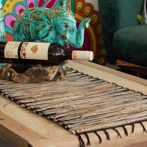 KDMD Water Hyacinth Natural Table Runner - Black Tiger with Fringe - 150cm Natural KDMD Water Hyacinth Natural Table Runner - Black Tiger with Fringe - 150cm Natural