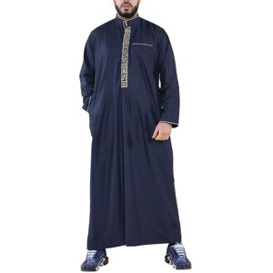 Arabic Thobes Men's Thobe Jubba Emirati Islamic Arabic Eid Embroidery Kaftan Jubbah Robe in Navy Size: Large Navy L Arabic Thobes Men's Thobe Jubba Emirati Islamic Arabic Eid Embroidery Kaftan Jubbah Robe in Navy Size: Large Navy L