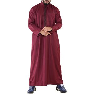Arabic Thobes Men's Thobe Jubba Emirati Islamic Arabic Eid Embroidery Kaftan Jubbah Robe in Wine Size: Large Wine L Arabic Thobes Men's Thobe Jubba Emirati Islamic Arabic Eid Embroidery Kaftan Jubbah Robe in Wine Size: Large Wine L
