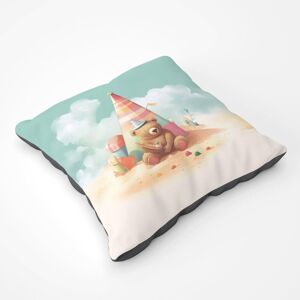 Warren Reed - Designer A Bear On A Beach Holiday Floor Cushion in Yellow Size: Large Yellow Large Warren Reed - Designer A Bear On A Beach Holiday Floor Cushion in Yellow Size: Large Yellow Large