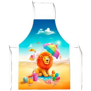 Warren Reed - Designer Lion On A Beach Holiday Apron in Yellow Yellow Warren Reed - Designer Lion On A Beach Holiday Apron in Yellow Yellow