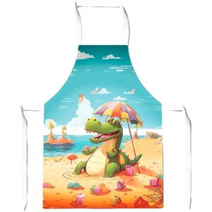 Warren Reed - Designer A Crocodile On A Beach Holiday Apron in Yellow Yellow Warren Reed - Designer A Crocodile On A Beach Holiday Apron in Yellow Yellow