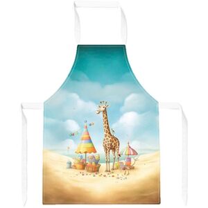 Warren Reed - Designer Giraffe On A Beach Holiday Apron in Yellow Yellow Warren Reed - Designer Giraffe On A Beach Holiday Apron in Yellow Yellow
