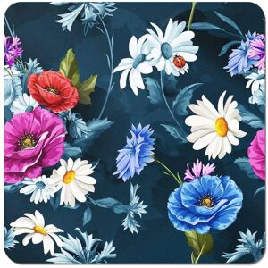 Warren Reed - Designer Poppy Flowers With Chamomile, Leaves, Cornflowers On Dark Blue Coasters - Set of 4 Blue Warren Reed - Designer Poppy Flowers With Chamomile, Leaves, Cornflowers On Dark Blue Coasters - Set of 4 Blue