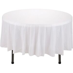 Neel Blue 84" Round PVC Tablecloth, Disposable Plastic Table Cover in White White Neel Blue 84" Round PVC Tablecloth, Disposable Plastic Table Cover in White White