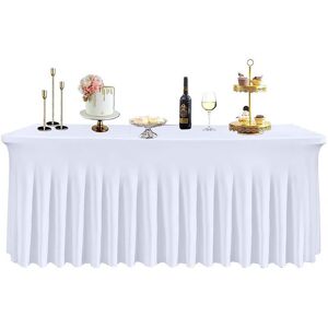 Neel Blue 6ft Fitted Rectangle Spandex Table Skirts, Ruffled Tablecloth in White White Neel Blue 6ft Fitted Rectangle Spandex Table Skirts, Ruffled Tablecloth in White White
