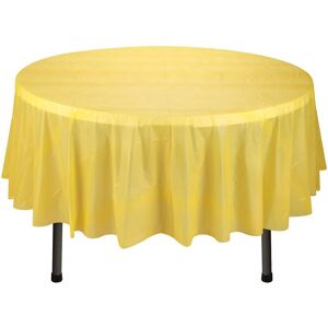 Neel Blue 84" Round PVC Tablecloth, Disposable Plastic Table Cover in Yellow Yellow Neel Blue 84" Round PVC Tablecloth, Disposable Plastic Table Cover in Yellow Yellow