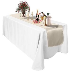 Neel Blue Satin Table Runner, 11" x 108" in Ivory Ivory Neel Blue Satin Table Runner, 11" x 108" in Ivory Ivory