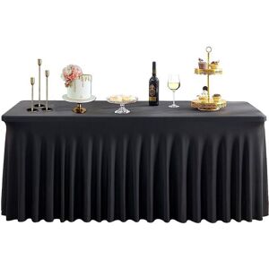 Neel Blue 6ft Fitted Rectangle Spandex Table Skirts, Ruffled Tablecloth in Black Black Neel Blue 6ft Fitted Rectangle Spandex Table Skirts, Ruffled Tablecloth in Black Black