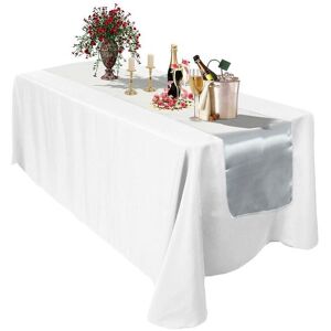 Neel Blue Satin Table Runner, 11" x 108" in White White Neel Blue Satin Table Runner, 11" x 108" in White White