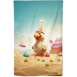 Warren Reed - Designer Funky Chicken On A Beach Holiday Tea Towel in Yellow Yellow Warren Reed - Designer Funky Chicken On A Beach Holiday Tea Towel in Yellow Yellow