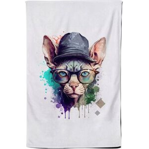 Warren Reed - Designer Sphynx Cat Face Glasses & Hat Splashart Tea Towel Multicolor Warren Reed - Designer Sphynx Cat Face Glasses & Hat Splashart Tea Towel Multicolor