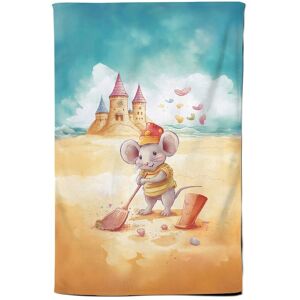 Warren Reed - Designer Mouse On A Beach Holiday Tea Towel in Yellow Yellow Warren Reed - Designer Mouse On A Beach Holiday Tea Towel in Yellow Yellow