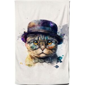 Warren Reed - Designer Scottish Fold Cat With Glasses Splashart Tea Towel Multicolor Warren Reed - Designer Scottish Fold Cat With Glasses Splashart Tea Towel Multicolor