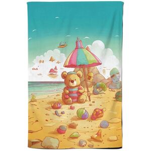 Warren Reed - Designer Teddy Bead On A Beach Holiday Tea Towel in Yellow Yellow Warren Reed - Designer Teddy Bead On A Beach Holiday Tea Towel in Yellow Yellow