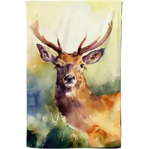 Warren Reed - Designer Splendid Stag Watercolour Tea Towel in Brown Brown Warren Reed - Designer Splendid Stag Watercolour Tea Towel in Brown Brown