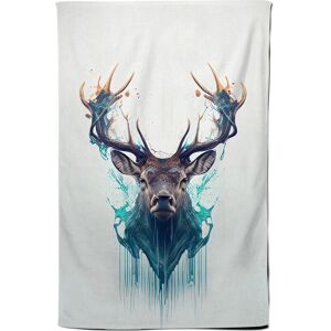 Warren Reed - Designer Stag Face Splashart Tea Towel in White White Warren Reed - Designer Stag Face Splashart Tea Towel in White White