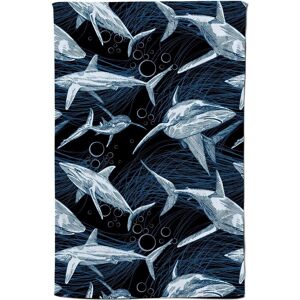 Warren Reed - Designer Hand Drawn Shark Pattern Tea Towel in Blue Blue Warren Reed - Designer Hand Drawn Shark Pattern Tea Towel in Blue Blue