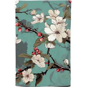Warren Reed - Designer Pink Blossom Asian Design Tea Towel in Green Green Warren Reed - Designer Pink Blossom Asian Design Tea Towel in Green Green