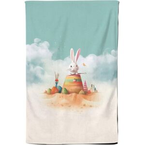 Warren Reed - Designer White Rabbit On A Beach Holiday Tea Towel in Yellow Yellow Warren Reed - Designer White Rabbit On A Beach Holiday Tea Towel in Yellow Yellow