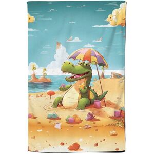 Warren Reed - Designer A Crocodile On A Beach Holiday Tea Towel in Yellow Yellow Warren Reed - Designer A Crocodile On A Beach Holiday Tea Towel in Yellow Yellow