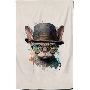 Warren Reed - Designer Devon Rex Cat With Glasses Splashart Tea Towel Multicolor Warren Reed - Designer Devon Rex Cat With Glasses Splashart Tea Towel Multicolor
