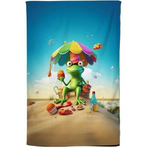 Warren Reed - Designer Frog On A Beach Holiday Tea Towel in Yellow Yellow Warren Reed - Designer Frog On A Beach Holiday Tea Towel in Yellow Yellow