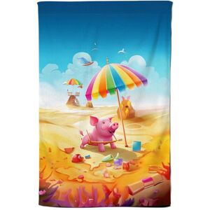 Warren Reed - Designer Pig On A Beach Holiday Tea Towel in Yellow Yellow Warren Reed - Designer Pig On A Beach Holiday Tea Towel in Yellow Yellow