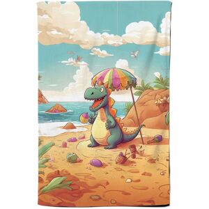 Warren Reed - Designer Dragon On A Beach Holiday Tea Towel in Yellow Yellow Warren Reed - Designer Dragon On A Beach Holiday Tea Towel in Yellow Yellow