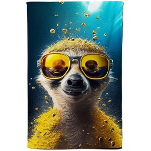 Warren Reed - Designer Meerkat With Golden Glasses Splashart Tea Towel in Yellow Yellow Warren Reed - Designer Meerkat With Golden Glasses Splashart Tea Towel in Yellow Yellow