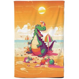 Warren Reed - Designer Crocodile On A Beach Holiday Tea Towel in Yellow Yellow Warren Reed - Designer Crocodile On A Beach Holiday Tea Towel in Yellow Yellow