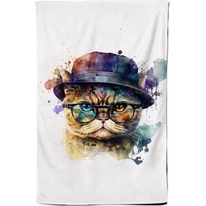 Warren Reed - Designer Shorthair Cat With Glasses Splashart Tea Towel Multicolor Warren Reed - Designer Shorthair Cat With Glasses Splashart Tea Towel Multicolor