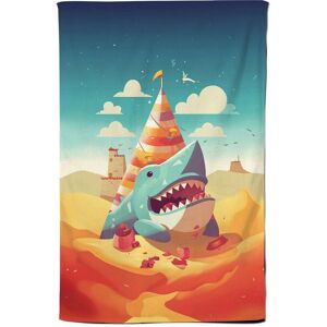 Warren Reed - Designer Shark On A Beach Holiday Tea Towel in Yellow Yellow Warren Reed - Designer Shark On A Beach Holiday Tea Towel in Yellow Yellow