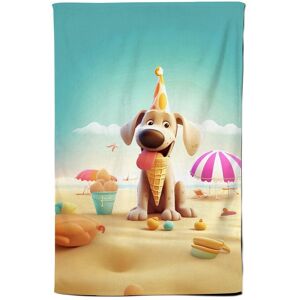 Warren Reed - Designer Dog On A Beach Holiday Tea Towel in Yellow Yellow Warren Reed - Designer Dog On A Beach Holiday Tea Towel in Yellow Yellow
