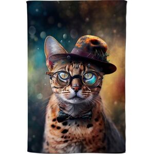Warren Reed - Designer Bengal Cat Face With Glasses Splashart Tea Towel Multicolor Warren Reed - Designer Bengal Cat Face With Glasses Splashart Tea Towel Multicolor