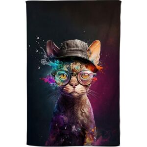 Warren Reed - Designer Devon Rex Cat With Hat Splashart Tea Towel Multicolor Warren Reed - Designer Devon Rex Cat With Hat Splashart Tea Towel Multicolor