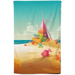 Warren Reed - Designer Fish On A Beach Holiday Tea Towel in Yellow Yellow Warren Reed - Designer Fish On A Beach Holiday Tea Towel in Yellow Yellow