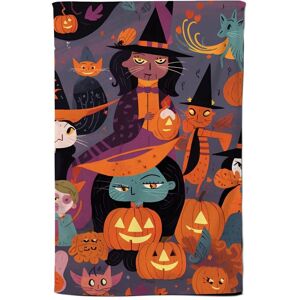 Warren Reed - Designer A Vibrant & Colorful Illustration Of Witches & Pumpkin Tea Towel in Orange Orange Warren Reed - Designer A Vibrant & Colorful Illustration Of Witches & Pumpkin Tea Towel in Orange Orange