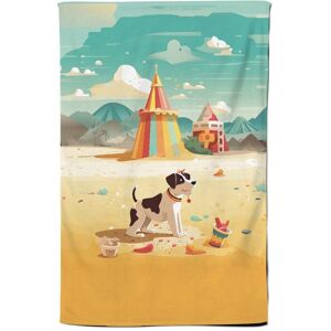 Warren Reed - Designer Doggy On A Beach Holiday Tea Towel in Yellow Yellow Warren Reed - Designer Doggy On A Beach Holiday Tea Towel in Yellow Yellow