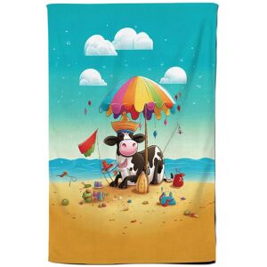 Warren Reed - Designer Cow On A Beach Holiday Tea Towel in Yellow Yellow Warren Reed - Designer Cow On A Beach Holiday Tea Towel in Yellow Yellow
