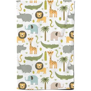 Warren Reed - Designer Cute Safari Animals Tea Towel in Green Green Warren Reed - Designer Cute Safari Animals Tea Towel in Green Green