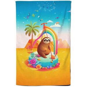 Warren Reed - Designer Sloth On A Beach Holiday Tea Towel in Yellow Yellow Warren Reed - Designer Sloth On A Beach Holiday Tea Towel in Yellow Yellow