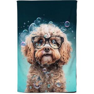 Warren Reed - Designer Cavapoo Dog With Glasses Splashart Tea Towel Multicolor Warren Reed - Designer Cavapoo Dog With Glasses Splashart Tea Towel Multicolor