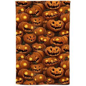 Warren Reed - Designer Grinning Lanterns Pumpkins With Glowing Eyes Tea Towel in Orange Orange Warren Reed - Designer Grinning Lanterns Pumpkins With Glowing Eyes Tea Towel in Orange Orange