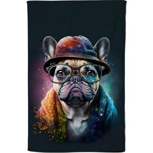 Warren Reed - Designer French Bulldog Dog With Glasses Splashart Tea Towel Multicolor Warren Reed - Designer French Bulldog Dog With Glasses Splashart Tea Towel Multicolor