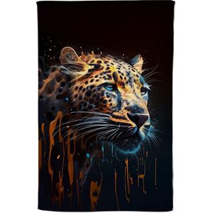 Warren Reed - Designer Leapoard Face Splashart On Dark Background Tea Towel in Yellow Yellow Warren Reed - Designer Leapoard Face Splashart On Dark Background Tea Towel in Yellow Yellow