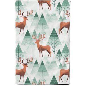 Warren Reed - Designer Reindeer On A Snowy Landscape Tea Towel in Green Green Warren Reed - Designer Reindeer On A Snowy Landscape Tea Towel in Green Green