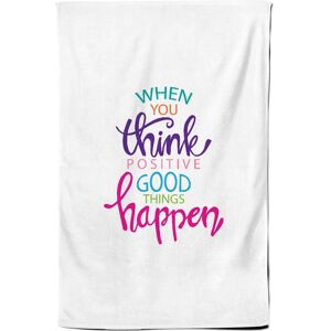 Warren Reed - Designer When You Think Positive Good Things Happen Tea Towel in Pink Pink Warren Reed - Designer When You Think Positive Good Things Happen Tea Towel in Pink Pink