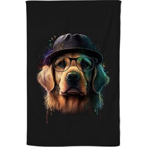 Warren Reed - Designer Golden Retriever Dog With Glasses Splashart Tea Towel Multicolor Warren Reed - Designer Golden Retriever Dog With Glasses Splashart Tea Towel Multicolor