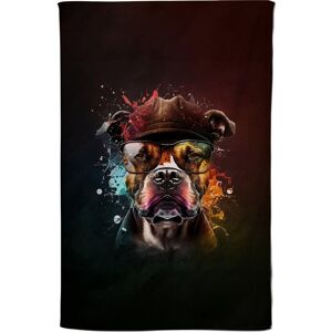 Warren Reed - Designer Staffordshire Bull Terrier Dog With Glasses Splashart Tea Towel Multicolor Warren Reed - Designer Staffordshire Bull Terrier Dog With Glasses Splashart Tea Towel Multicolor